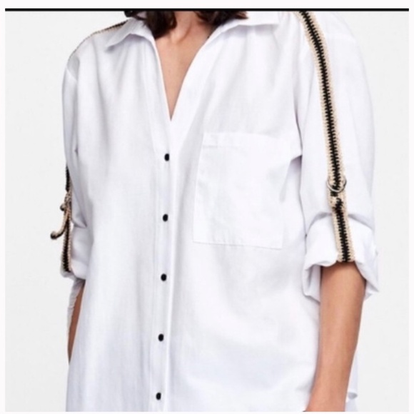 Zara Roll Tab Sleeve Button Up Shirt Size XS - Picture 4 of 4